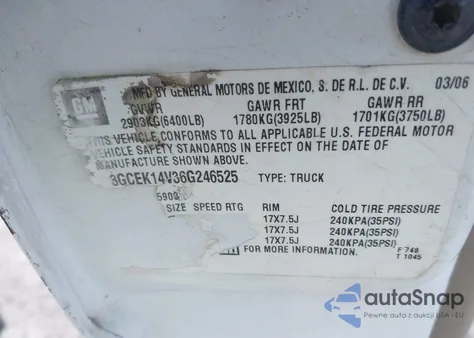 2006 Chevrolet Silverado 1500 Work Truck from USA, damaged, VIN 3GCEK14V36G246525